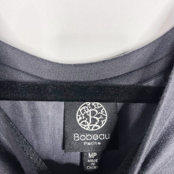 Bobeau Gray Blue MP Tie Open Back Long Sleeve Top Medium Petite Crew Neck - Picture 7 of 9